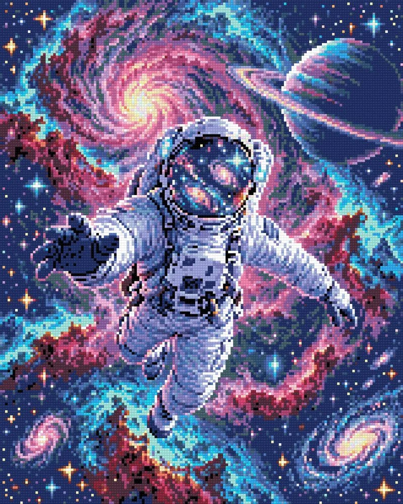 Astronaut in the Nebula, 40x50 cm timanttimaalaus – lopullisen kuvion esikatselu