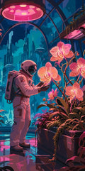 Thumbnail for Astronautti tutkimassa orkideoita futuristisessa kasvihuoneessa, numeromaalaus
