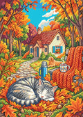 Thumbnail for Autumn Cat and Cozy Cottage, 50x70 cm timanttimaalaus – lopullisen kuvion esikatselu