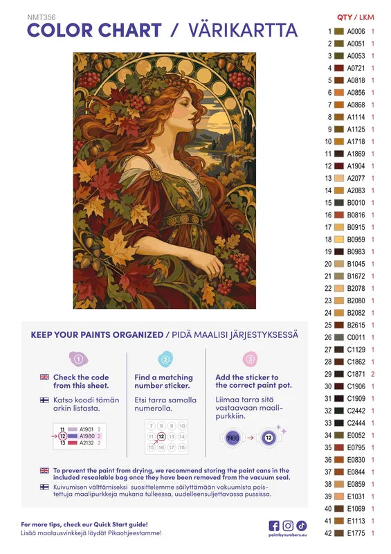 Numeromaalaus: Värikartta ja ohjeet - Autumn Muse 50x70cm