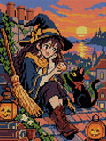 Thumbnail for Autumn Witch on the Roof, 30x40 cm timanttimaalaus – koko kuvion esikatselu ilman lähikuvaa