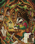 Thumbnail for Badger Scribe in Cozy Burrow, 40x50 cm timanttimaalaus – lopullisen kuvion esikatselu ja lähikuva pyöreistä timanteista