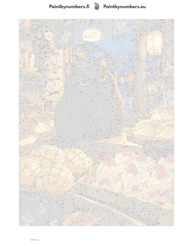 Numeromaalaus: Numeroitu kangas - Bakery Window Cat 30x40cm