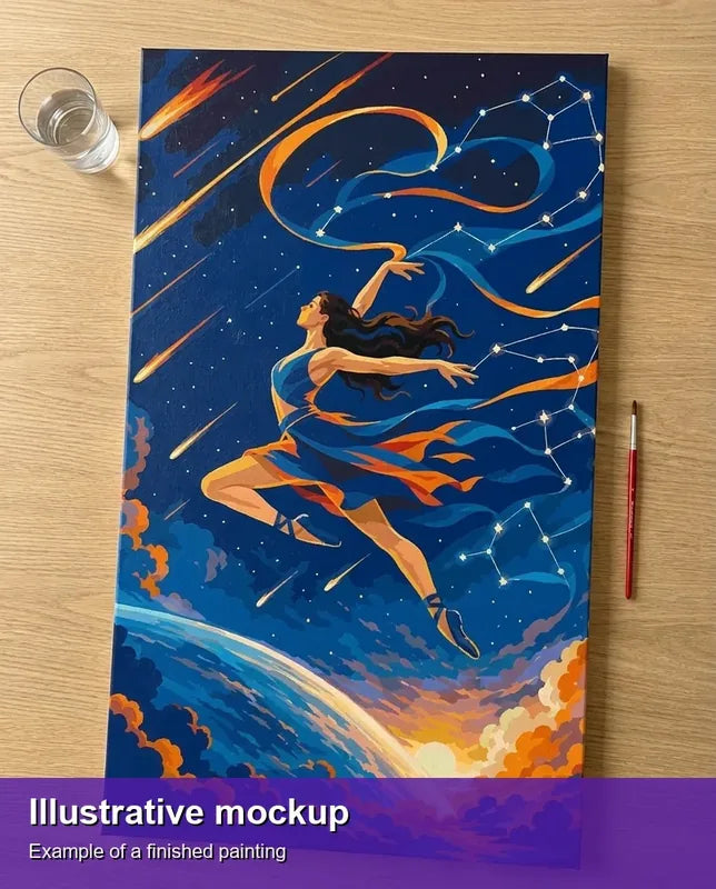 Valmiin numeromaalauksen havainnekuva - Ballerina Leaping in Space 40x70cm