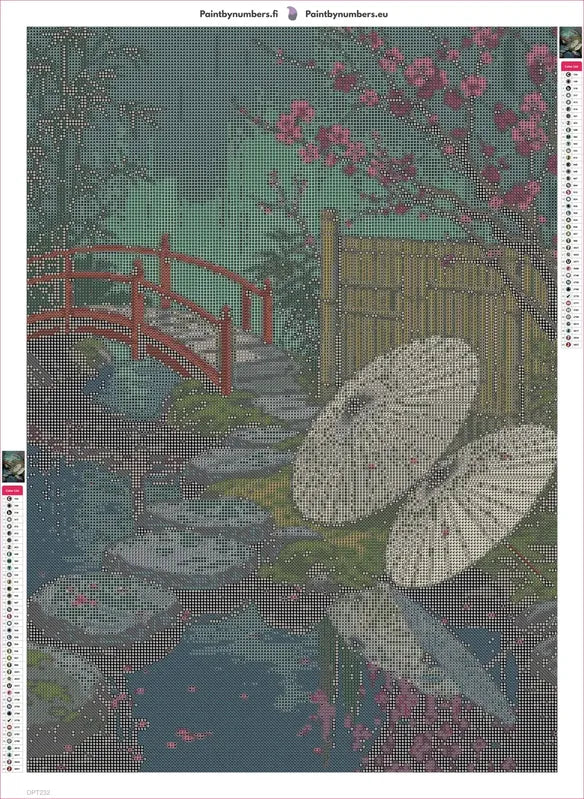 Bamboo Fence and Umbrellas timanttimaalauksen liimapintainen canvas 50x70cm