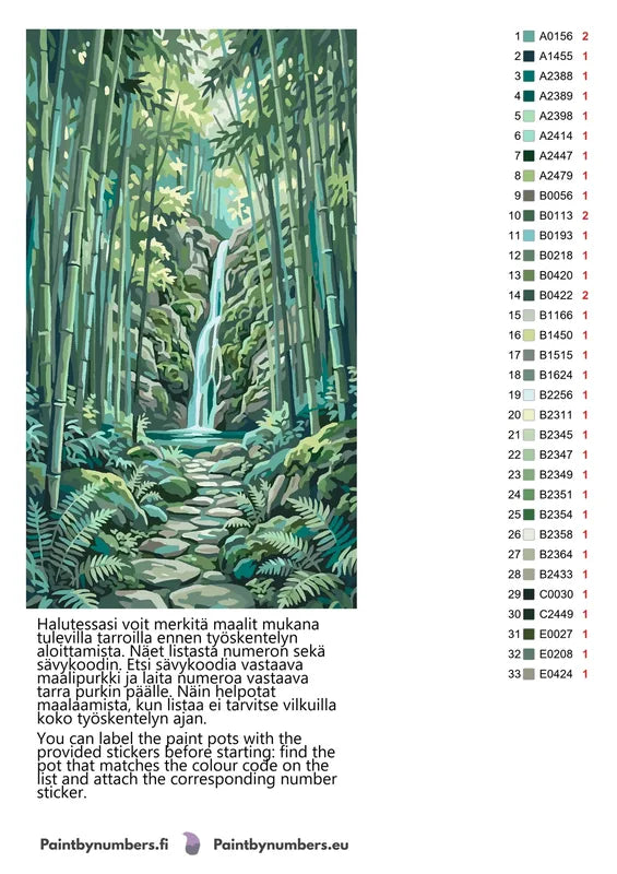 Värikartta ja ohjeet - Bamboo Forest Waterfall 40x70cm