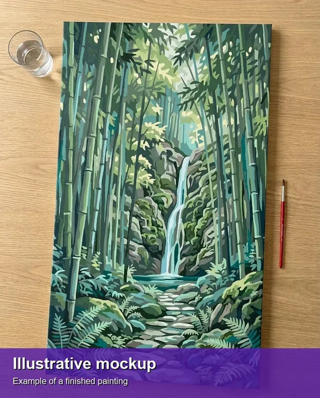 Valmiin numeromaalauksen havainnekuva - Bamboo Forest Waterfall 40x70cm