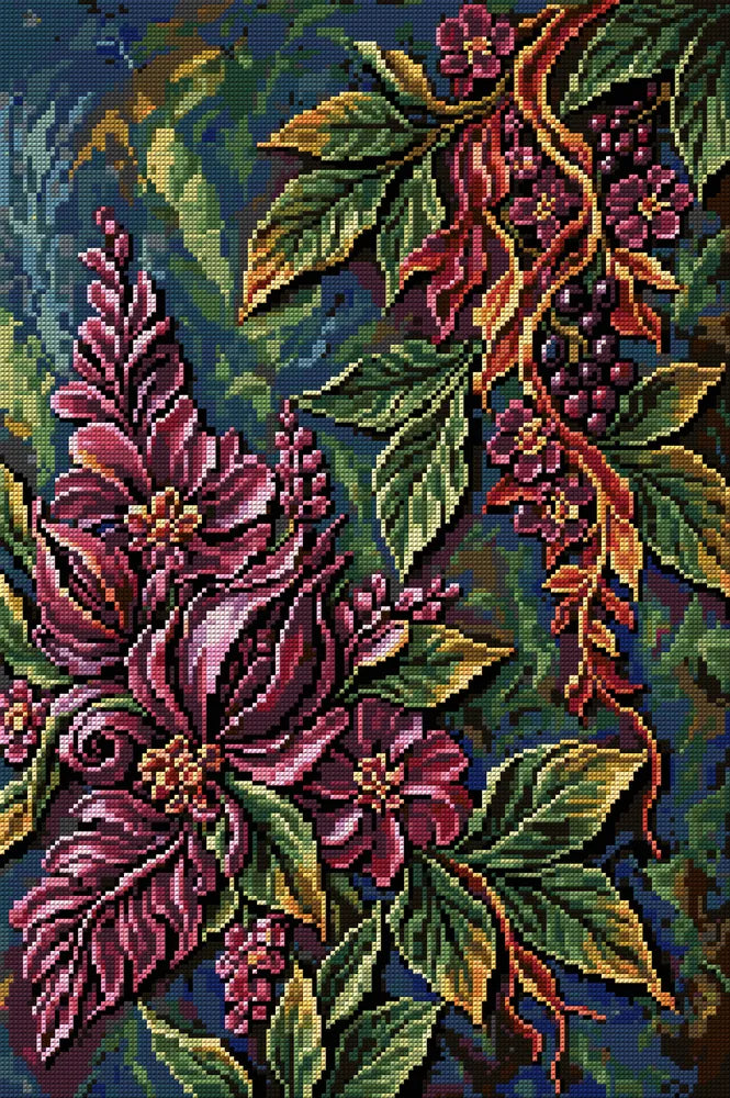 Baroque Plum Floral Relief, 40x60 cm timanttimaalaus – koko kuvion esikatselu ilman lähikuvaa