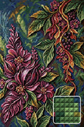 Thumbnail for Baroque Plum Floral Relief, 40x60 cm timanttimaalaus – lopullisen kuvion esikatselu ja lähikuva neliönmuotoisista timanteista