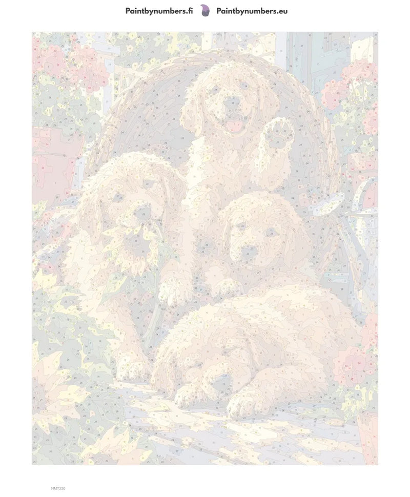 Numeromaalaus: Numeroitu kangas - Basket of Puppies 40x50cm