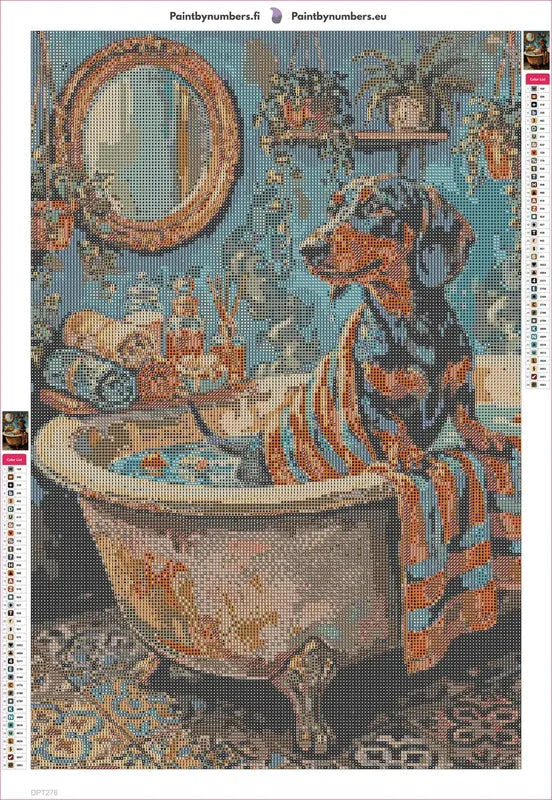 Bath Time Dachshund timanttimaalauksen liimapintainen canvas 40x60cm