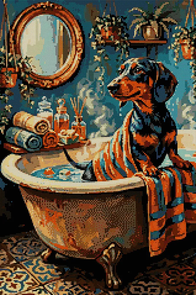 Timanttikuvio - Bath Time Dachshund