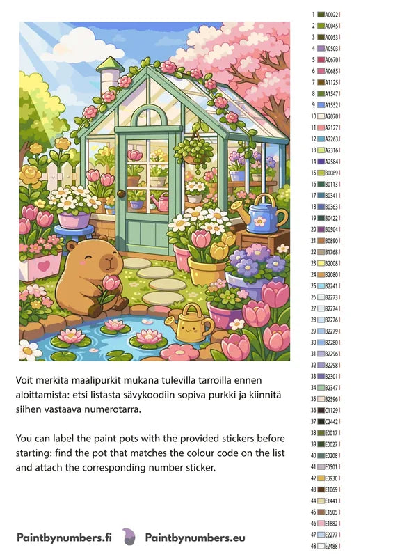 Värikartta ja ohjeet - Bear and Flowers Garden 40x50cm