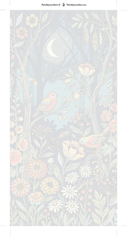 Numeroitu kangas - Birds and Flowers at Night 40x80cm