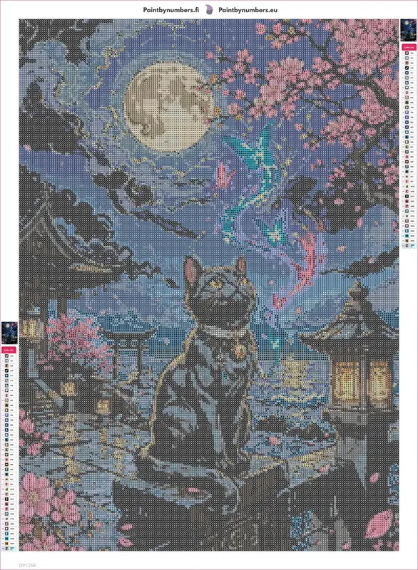 Black Cat, Full Moon timanttimaalauksen liimapintainen canvas 50x70cm