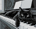Thumbnail for Mustavalkoinen musta kissa pianon koskettimilla, 50x40 cm timanttimaalaus – koko kuvion esikatselu