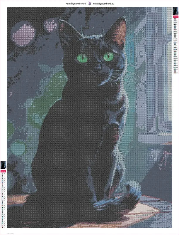 Black Cat Portrait timanttimaalauksen liimapintainen canvas 60x80cm