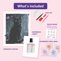 Thumbnail for Black Cat Portrait 60x80cm timanttimaalauspaketin sisalto: liimapintainen canvas, varikartta, tyokalut ja timanttipussit