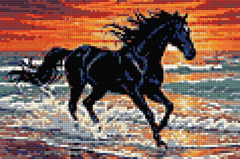 Timanttikuvio - Black Horse at Sunset