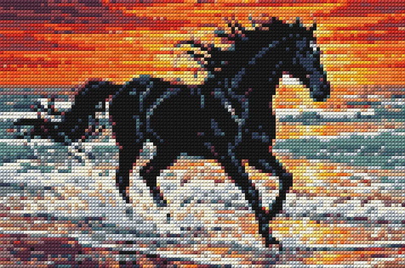 Timanttikuvio - Black Horse at Sunset