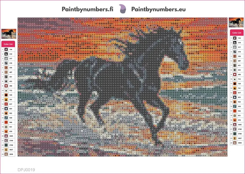 Black Horse at Sunset timanttimaalauksen liimapintainen canvas 30x20cm