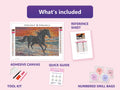 Thumbnail for Black Horse at Sunset 30x20cm timanttimaalauspaketin sisalto: liimapintainen canvas, varikartta, tyokalut ja timanttipussit