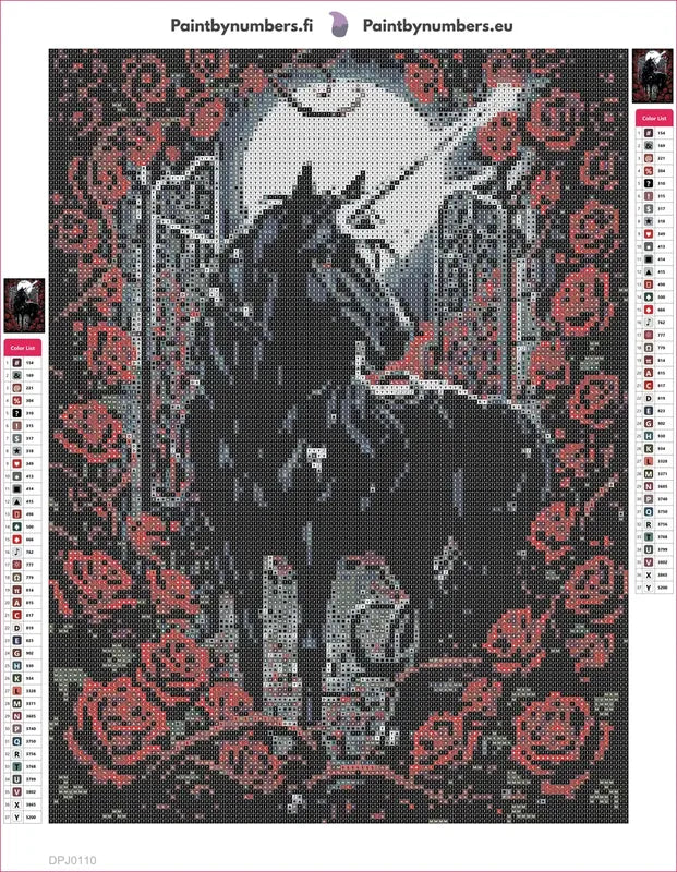 Black Unicorn timanttimaalauksen liimapintainen canvas 30x40cm