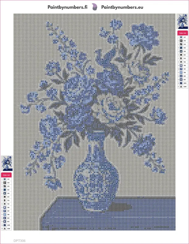 Blue and White Peonies timanttimaalauksen liimapintainen canvas 30x40cm