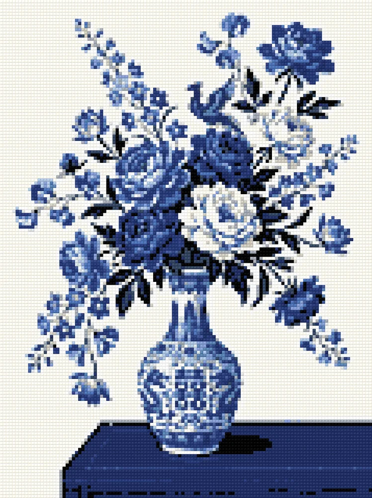 Timanttikuvio - Blue and White Peonies
