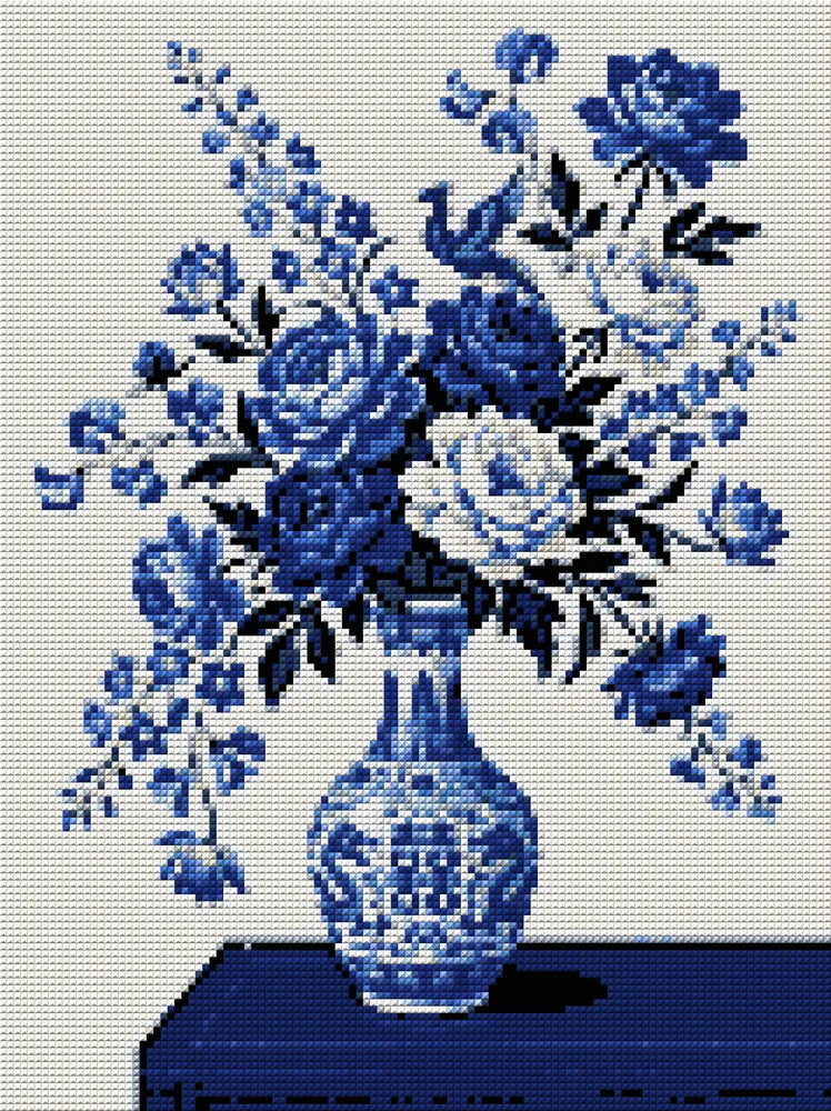 Timanttikuvio - Blue and White Peonies