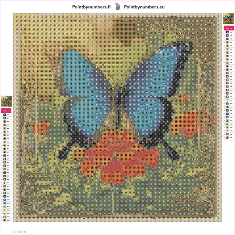 Blue Butterfly and Marigold timanttimaalauksen liimapintainen canvas 40x40cm