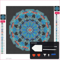 Thumbnail for Blue Floral Mandala timanttimaalauksen kangas 20x20cm mukana tulevilla tyokaluilla - timanttikyna, vaha, lajittelutarjotin ja pinsetit