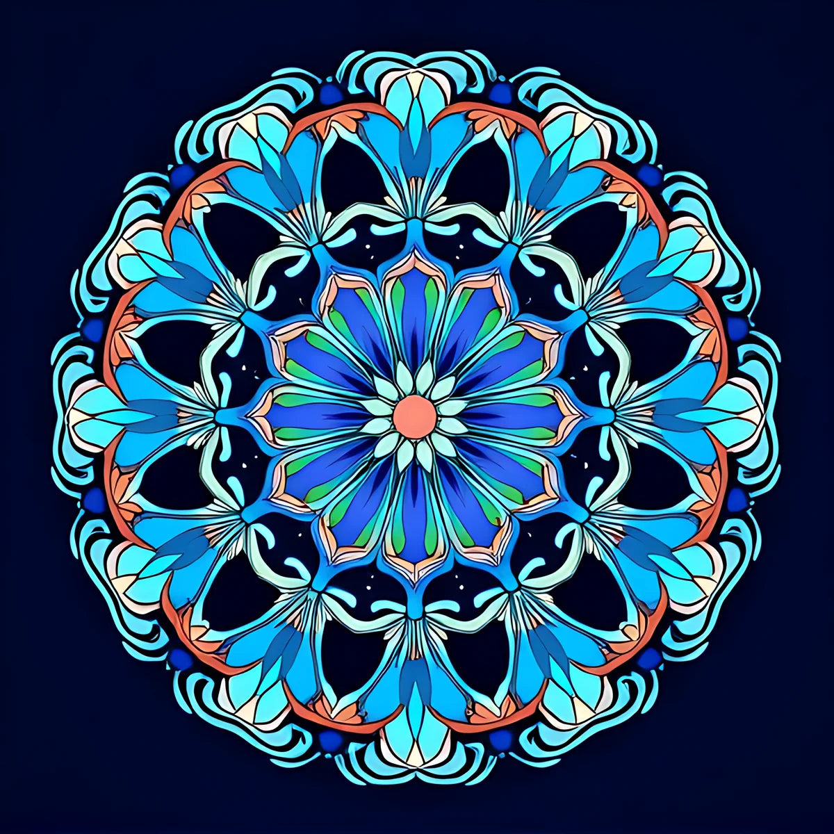 Sininen ja turkoosi mandala-kuvio