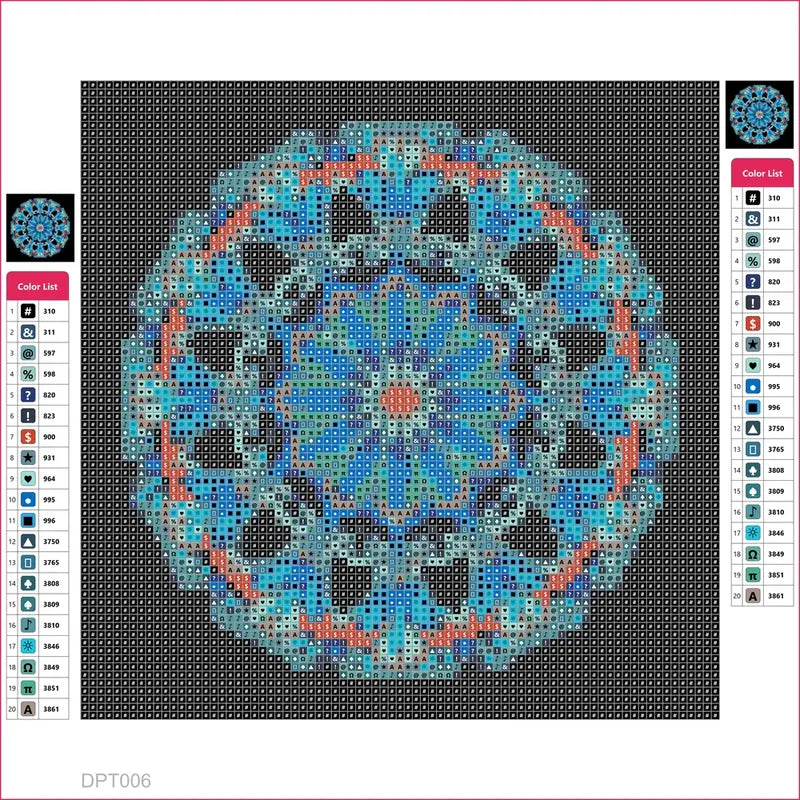 Blue Floral Mandala timanttimaalauksen liimapintainen canvas 20x20cm