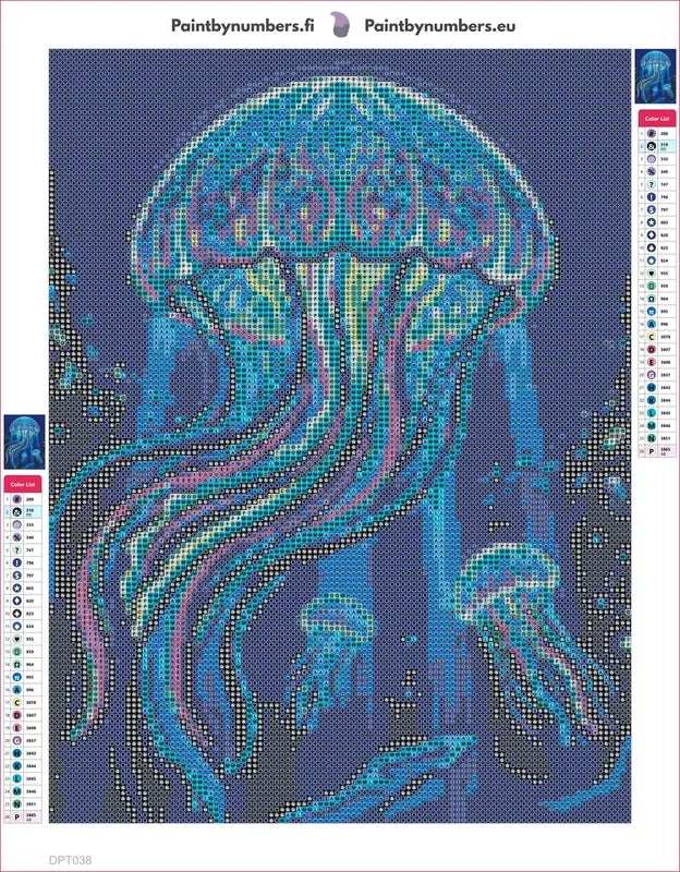 Blue Jellyfish timanttimaalauksen liimapintainen canvas 30x40cm