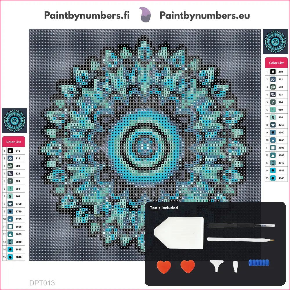 Blue Round Mandala timanttimaalauksen kangas 20x20cm mukana tulevilla tyokaluilla - timanttikyna, vaha, lajittelutarjotin ja pinsetit