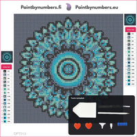 Thumbnail for Blue Round Mandala timanttimaalauksen kangas 20x20cm mukana tulevilla tyokaluilla - timanttikyna, vaha, lajittelutarjotin ja pinsetit