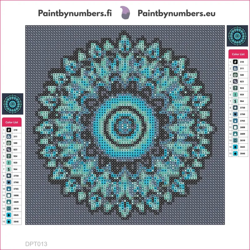 Blue Round Mandala timanttimaalauksen liimapintainen canvas 20x20cm