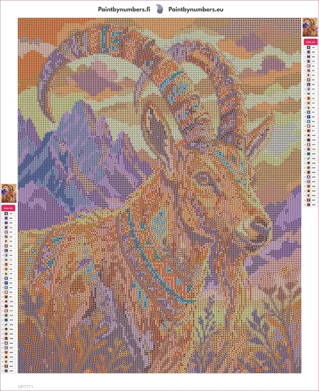 Boho Ibex in Mountain Sunset timanttimaalauksen liimapintainen canvas 40x50cm