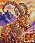 Thumbnail for Boho Ibex in Mountain Sunset, 40x50 cm timanttimaalaus – lopullisen kuvion esikatselu ja lähikuva neliönmuotoisista timanteista