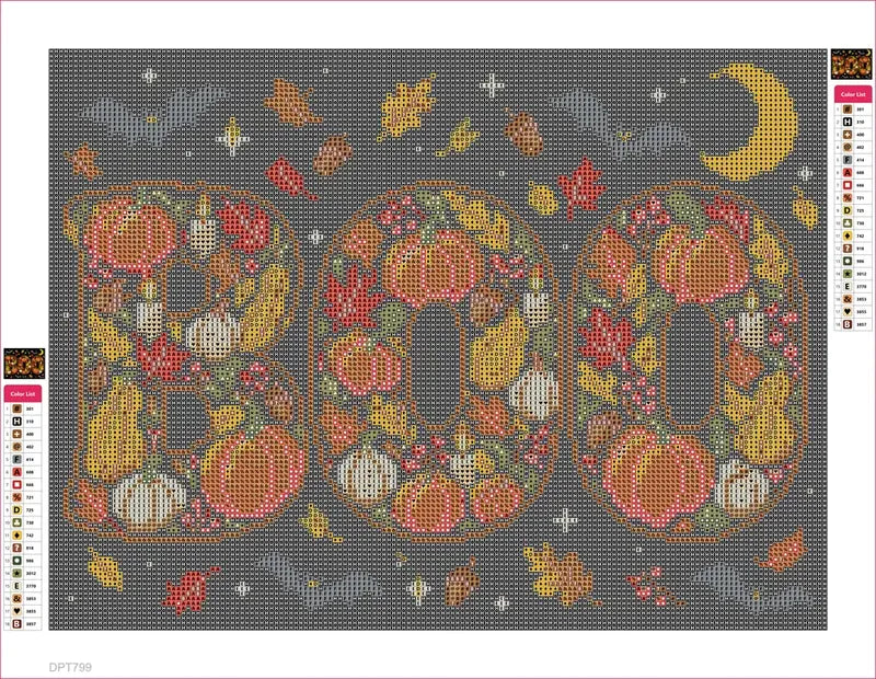 BOO Lettering in Autumn Harvest timanttimaalauksen liimapintainen canvas 40x30cm