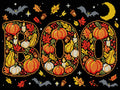 Thumbnail for BOO-teksti syksyisistä kurpitsoista ja lehdistä mustalla pohjalla, 40x30 cm timanttimaalaus – koko kuvion esikatselu