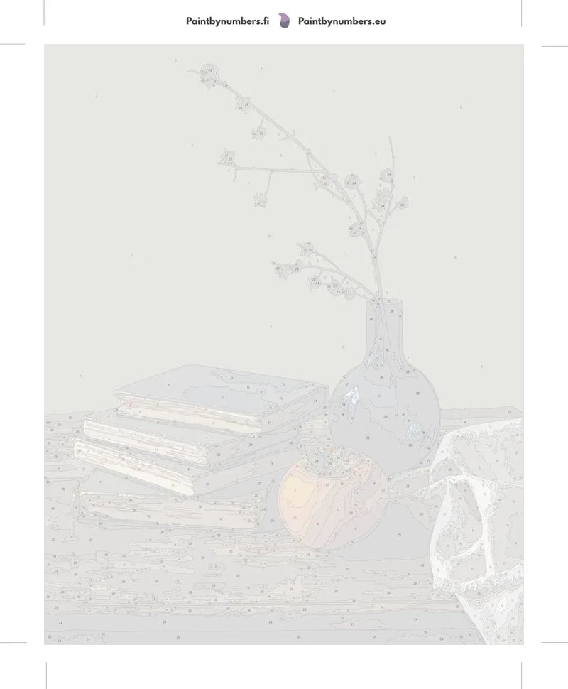 Numeroitu kangas - Books Vase and Persimmon 40x50cm
