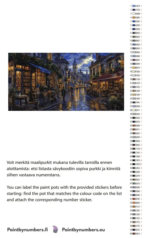 Värikartta ja ohjeet - Bookshops on Rainy Street 160x80cm