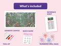 Thumbnail for Botanical Garden 100x50cm timanttimaalauspaketin sisalto: liimapintainen canvas, varikartta, tyokalut ja timanttipussit