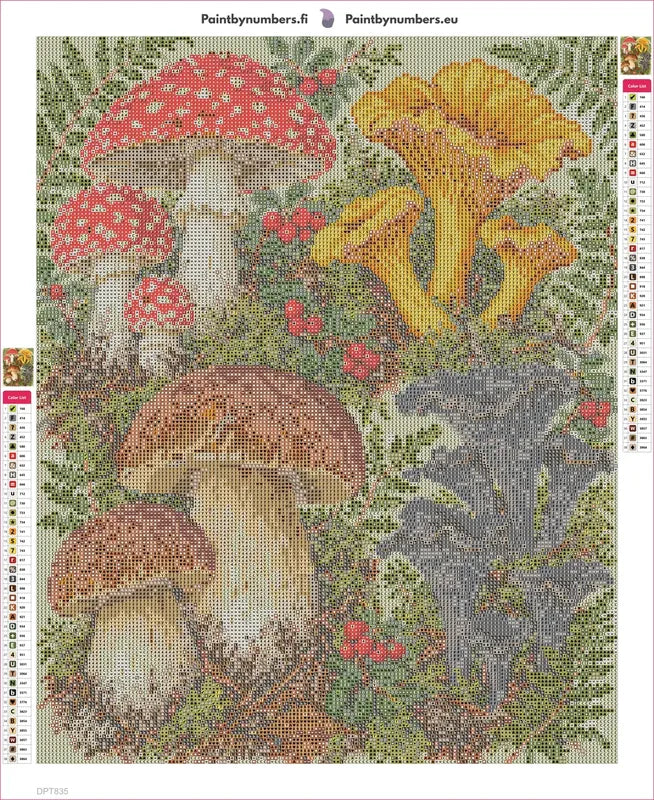 Botanical Mushroom Plate timanttimaalauksen liimapintainen canvas 40x50cm