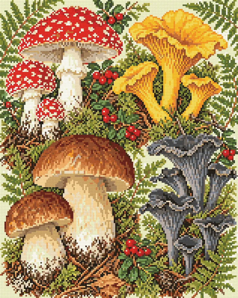 Botanical Mushroom Plate, 40x50 cm timanttimaalaus – lopullisen kuvion esikatselu