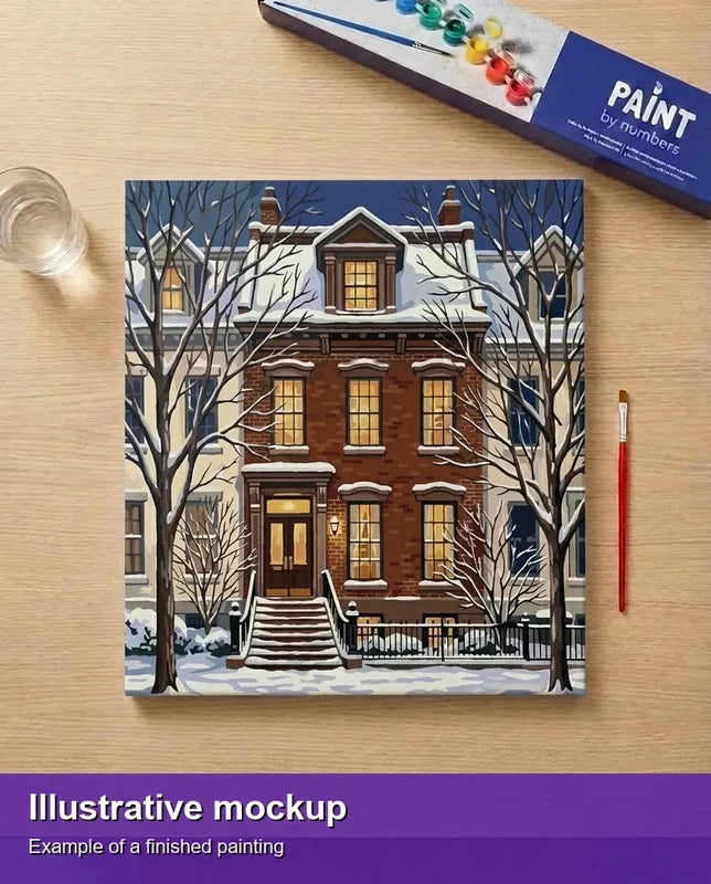 Valmiin numeromaalauksen havainnekuva - Brick House in Winter 50x50cm