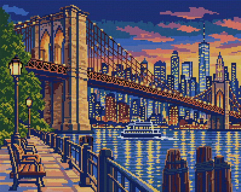 Brooklyn Bridge Indigo Passage, 50x40 cm timanttimaalaus – koko kuvion esikatselu ilman lähikuvaa