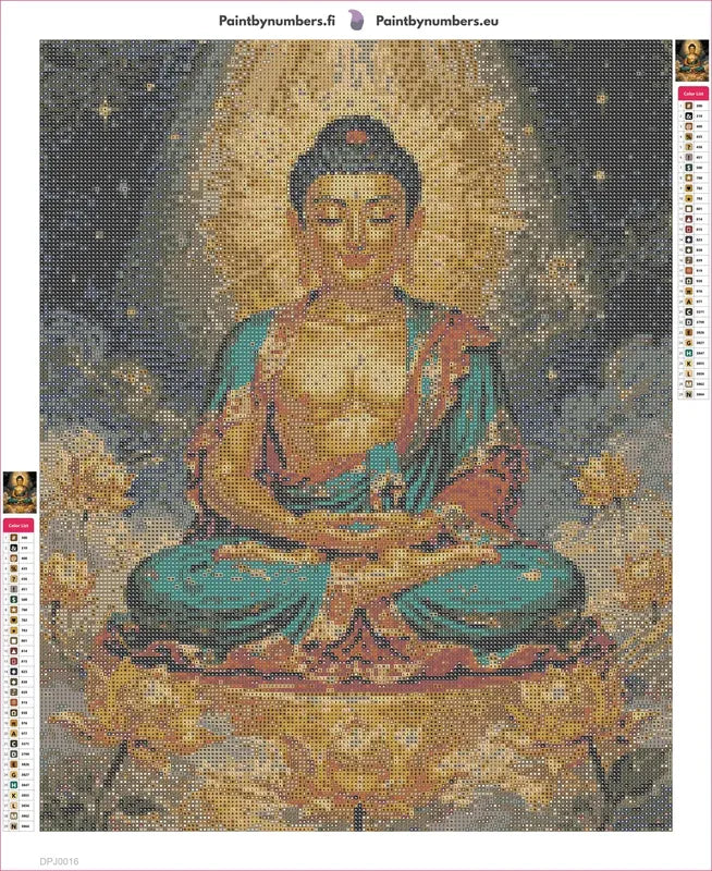 Buddha and Lotus timanttimaalauksen liimapintainen canvas 40x50cm